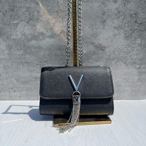 Valentino by Mario Valentino Divina Fold Over Tassel Crossbody Bag in Black